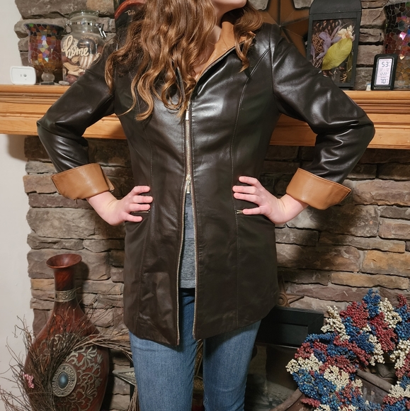 OVERLAND DOUBLE ZIP FORM FITTED LEATHER JACKET SZ 8 - Picture 1 of 12